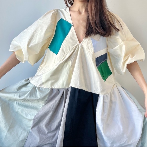 Cloudy Meadow Dress | Handmade V-Neck Patchwork Dress SKU 01172 - Picture 12 of 16